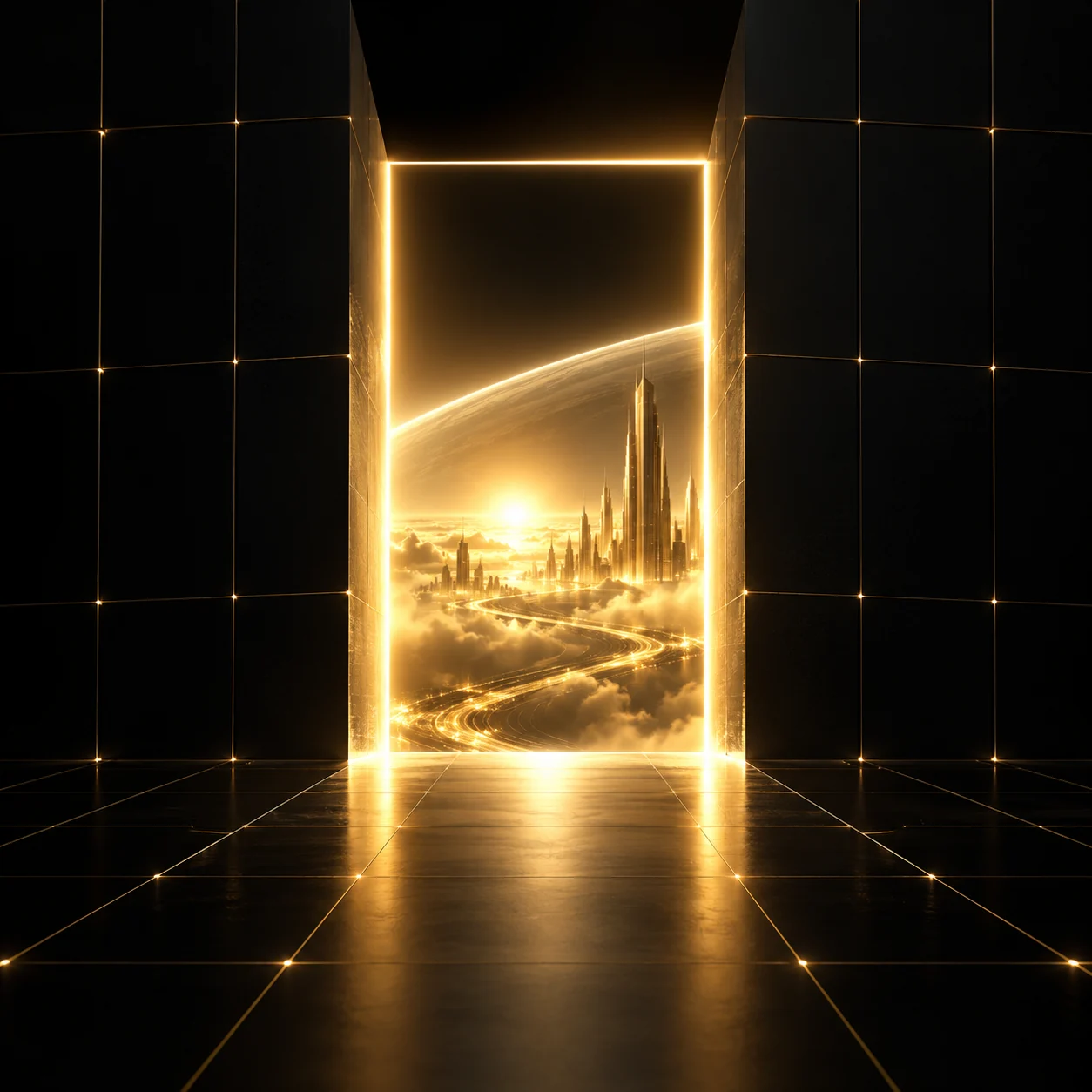 A golden gateway representing opportunity and connection